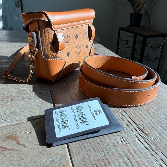 MCM Visetos Crossbody/ Belt Bag Small Flap Bag in Cognac - Picture 3 of 4